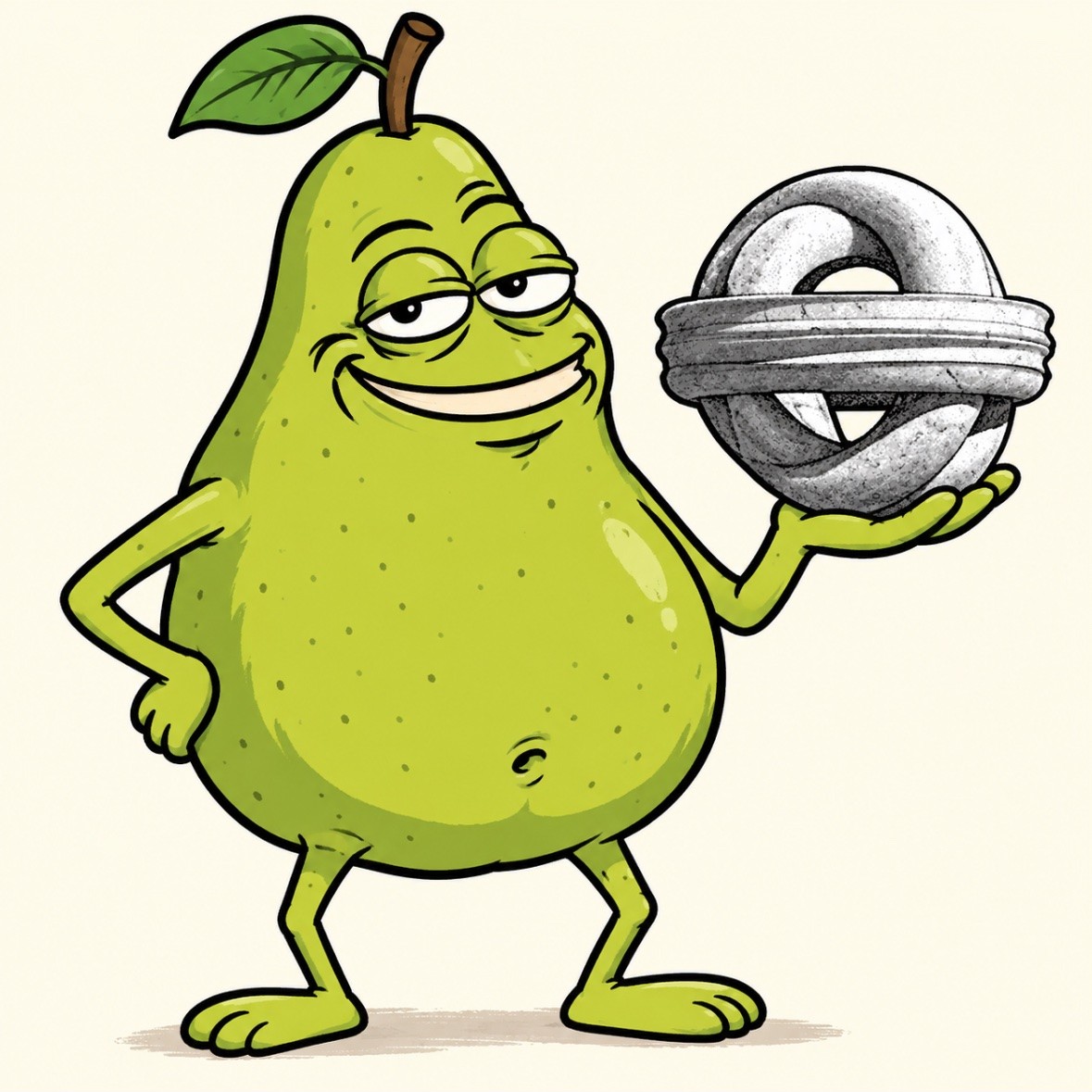 Pear Man holding a silver knot